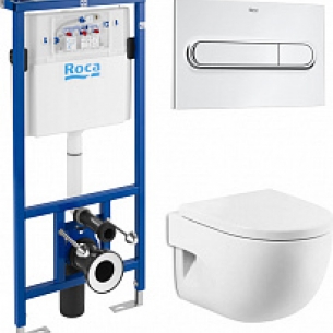 Комплект Инсталляция Roca DUPLO WC с кнопкой хром + Унитаз Roca Meridian с микролифтом