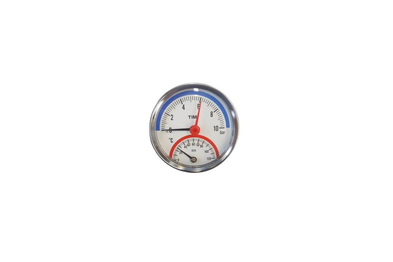 Термоманометр  аксиальный TIM 0-6 bar 120C D80mm